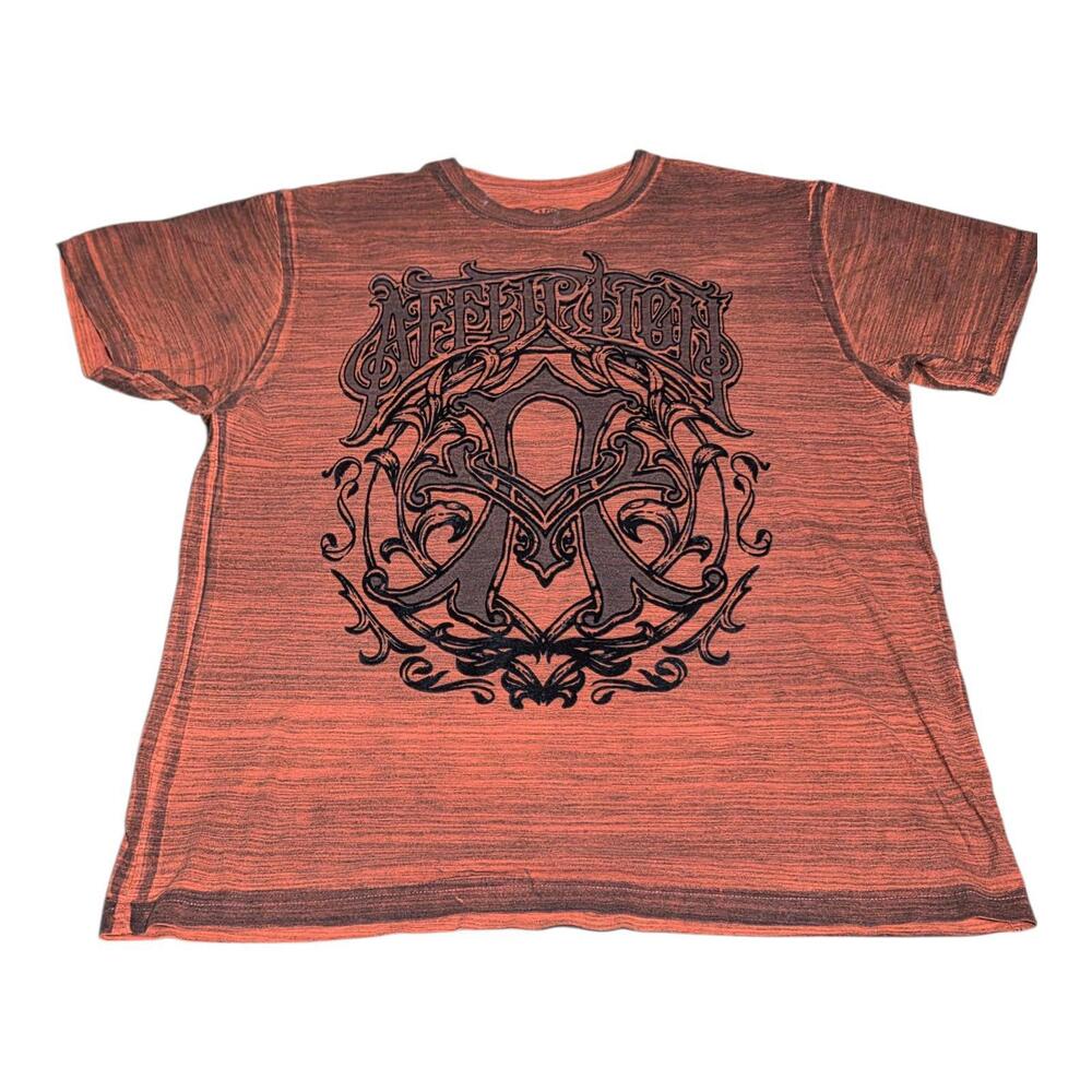 Affliction Blue Fast Graphic T-Shirt‎ XL Distressed Burnout Orange Black MMA VR